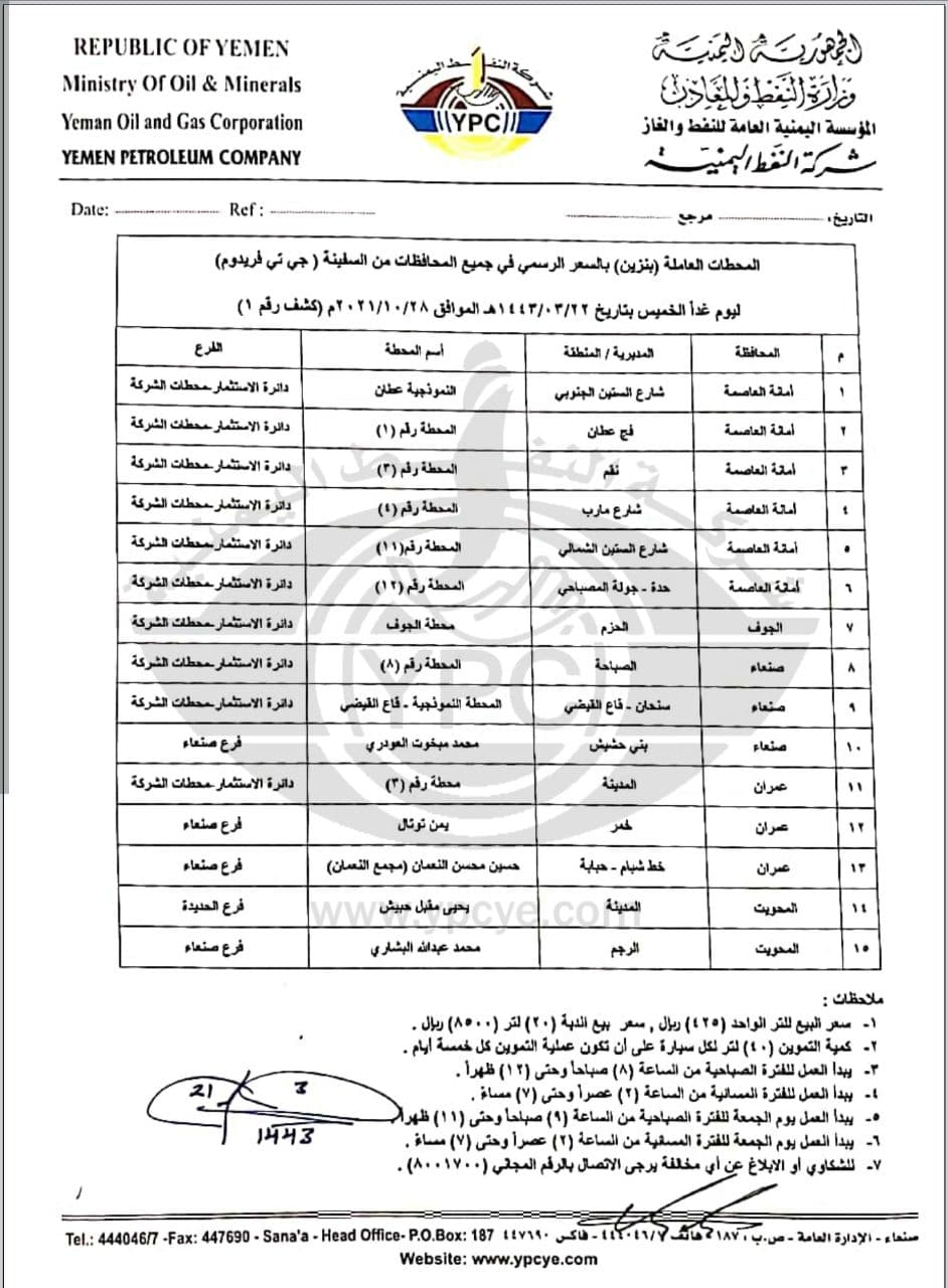 شركة النفط اليمنية تزف بشرى سارة للمواطنين وتصدر إعلان جديد لكافة المحافظات