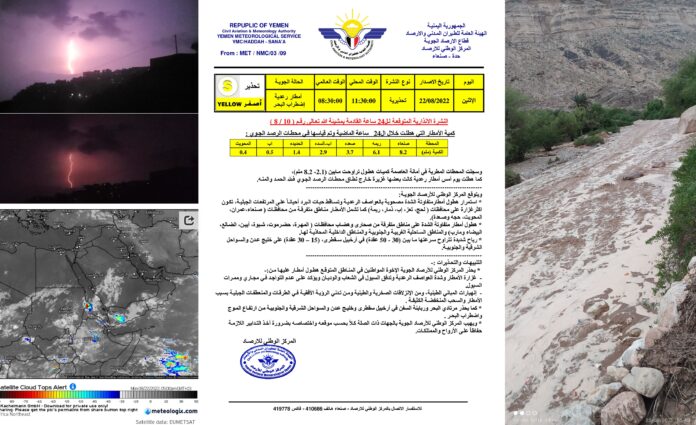 الأرصاد الـجـوية تحذر من الانزلاقات الصخرية والطينية وشدة العواصف الرعدية وتدفق السيول