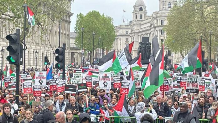 مظاهرة حاشدة في لندن بذكرى النكبة وتنديدا بالعدوان الإسرائيلي على غزة